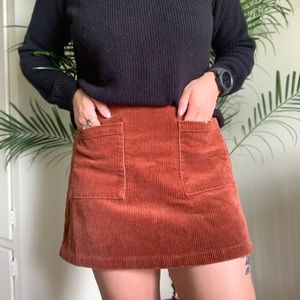 Corduroy Mini Skirt with Front Pockets